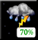 Sunday Night: A chance of rain showers before 8pm, then showers and thunderstorms likely. Mostly cloudy, with a low around 59. Chance of precipitation is 70%. Sunday Night: Showers And Thunderstorms Likely